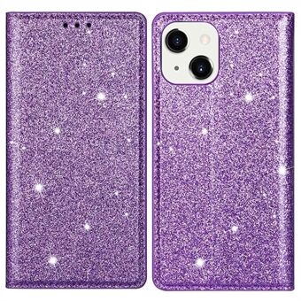 For iPhone 14 6.1 inch Glitter Sequins Stand Card Holder PU Leather Shockproof Protective Phone Case Cover
