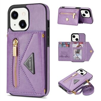 N.BEKUS Phone Wallet Case for iPhone 14 6.1 inch, Anti-fall PU Leather Coated TPU Back Cover Card Holder Kickstand with Strap