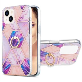 For iPhone 14 6.1 inch YB IMD Series-7 Built-in Hands-free Kickstand Splicing Marble Pattern Case Soft TPU IMD Electroplating Protector