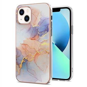 For iPhone 14 6.1 inch YB IMD Series-1 Anti-fingerprint Soft Touch TPU Case Electroplating Edge IMD Marble Floral Pattern Support Wireless Charging Shell