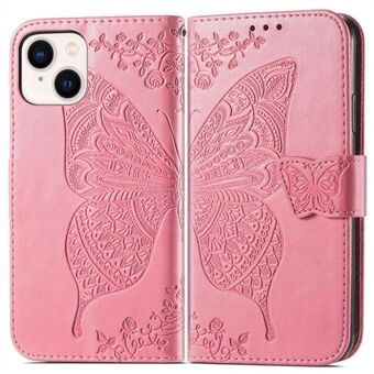 For iPhone 14 6.1 inch Shockproof Butterfly Imprinted Magnetic Closure Flip Leather Case Soft TPU Wrist Strap Stand Wallet Phone Cover