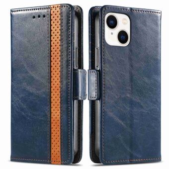 CASENEO 002 Series for iPhone 14 6.1 inch Stand Wallet Leather Phone Case Business Style Splicing RFID Blocking Protective Cover