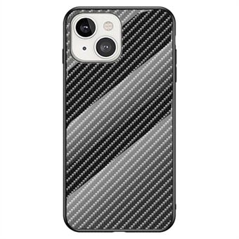 For iPhone 14 6.1 inch Ultra Slim Phone Case Carbon Fiber Texture Tempered Glass + PC + TPU Protective Back Cover