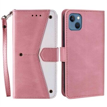 For iPhone 14 6.1 inch Splicing Stitching Skin-touch Anti-wear PU Leather Case Stand Well-protected Phone Cover