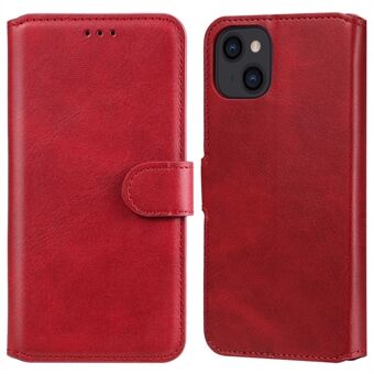 For iPhone 14 6.1 inch Calf Texture PU Leather Phone Cover Magnetic Shockproof Stand Wallet Style Case
