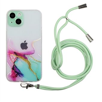 Marble Pattern Case for iPhone 14 6.1 inch, Shockproof Anti-fall Embossing TPU Phone Cover with Lanyard
