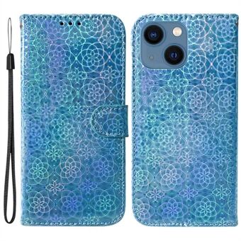 For iPhone 14 6.1 inch Dazzling Flower Pattern Magnetic Leather Case Anti-wear Protective Phone Cover with Stand Wallet
