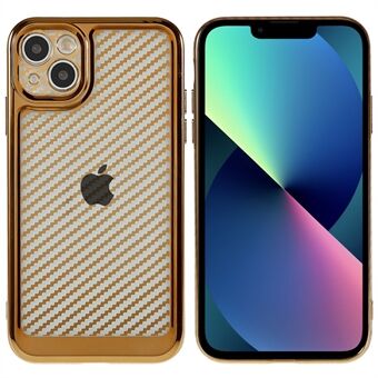 For iPhone 14 6.1 inch Precise Cutout Back Cover Anti-fall TPU Electroplating Carbon Fiber Texture Phone Case