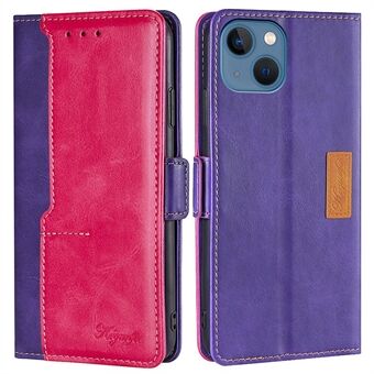 For iPhone 14 6.1 inch Contrast Color Splicing Stand Phone Case Wallet Style PU Leather Magnetic Flip Cover