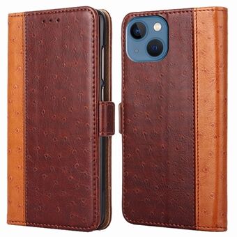 For iPhone 14 6.1 inch Ostrich Texture Magnetic Close Flip Folio Case Wallet Stand Full Coverage PU Leather+TPU Inner Shell