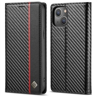LC.IMEEKE for iPhone 14 6.1 inch Carbon Fiber Texture PU Leather Phone Wallet Stand Case Magnetic Auto Closing Protective Cover