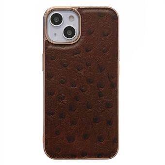 For iPhone 14 Pro 6.1 inch Nano Electroplating Anti-fall Phone Case Ostrich Pattern PC + TPU + Genuine Leather Protective Back Cover