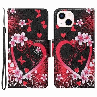 For iPhone 14 6.1 inch Cross Texture Pattern Printing Phone Cover Stand Wallet PU Leather Magnetic Clasp Case