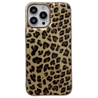 For iPhone 14 6.1 inch Electroplating Anti-scratch Phone Cover Leopard Pattern Leather Coated TPU Case