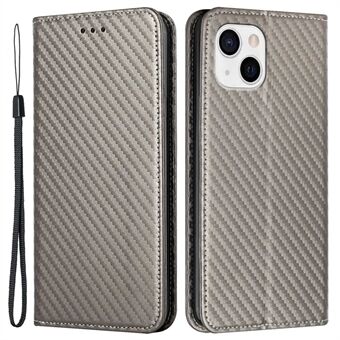 For iPhone 14 6.1 inch Carbon Fiber Texture PU Leather Case Auto Magnetic Closed Flip Stand Wallet Cover