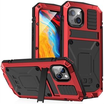 R-JUST for iPhone 14 6.1 inch Shockproof Hybrid Phone Case Protective Back Cover Kickstand with Screen Protector