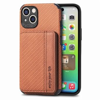 For iPhone 14 6.1 inch Anti-fall Carbon Fiber Texture RFID Blocking Phone Case Leather Coated TPU Anti-scratch Magnetic Wallet Cover Kickstand