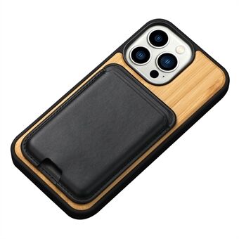 Wood Case Compatible with iPhone 14 6.1 inch Shockproof Case TPU Edge Wooden Phone Cover Detachable Magnetic Card Holder Anti-Scratch Phone Case