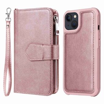 KT Multi-functional Series-4 Zipper Pocket Phone Case for iPhone 14, Detachable 2-in-1 PU Leather Wallet Stand Cover