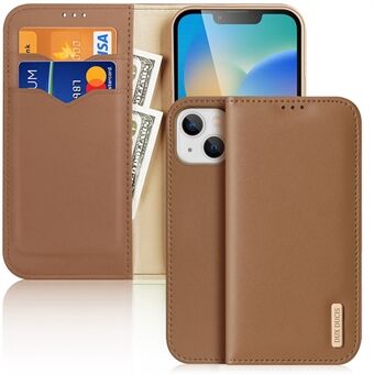 DUX DUCIS Hivo Series for iPhone 14 Shockproof Phone Wallet Case RFID Blocking Design Genuine Leather Folio Flip Cover Stand