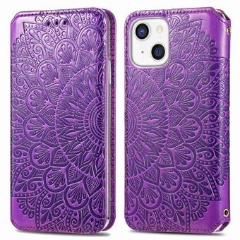For iPhone 14 Mandala Flower Imprinted PU Leather Full-protection Phone Case Magnetic Auto-closing Stand Wallet Cover