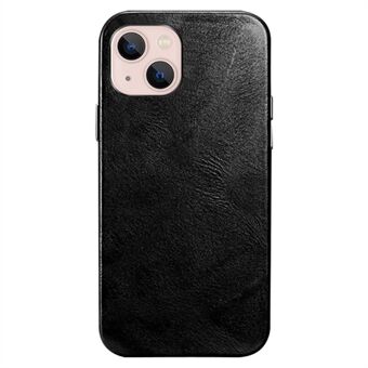 For iPhone 14 Waxy Texture Magnetic Phone Case Vintage Genuine Leather Coated Hard PC Shockproof Cover