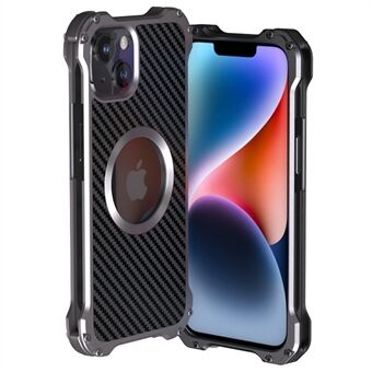 R-JUST RJ-51 For iPhone 14 Hollow Design Protective Cover Carbon Fiber Texture PC + Aluminum Alloy Shockproof Phone Case Compatible with Magsafe Charger
