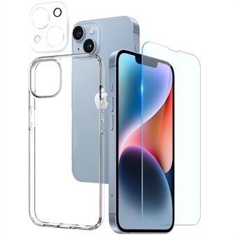 NORTHJO TPU Phone Case for iPhone 14 Anti-Fall Ultra Clear 3 in 1 Protective Case with Tempered Glass Screen Protector / Camera Lens Cover