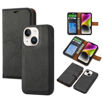 Crazy Horse Texture Wallet Stand Leather Case for iPhone 14, Detachable 2-in-1 Magnetic Absorption Phone Cover