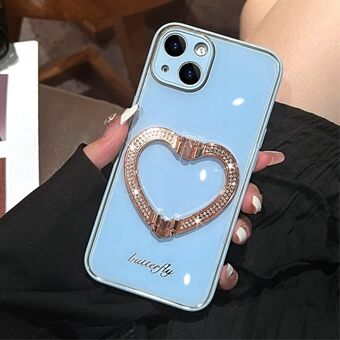 Anti-Drop Phone Case for iPhone 14 Shockproof Case Heart Shape Kickstand TPU + Acrylic Phone Cover with Rhinestone Decoration