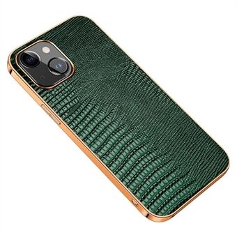 Shockproof Case for iPhone 14 Lizard Texture Anti-Scratch Phone Case Genuine Leather Coated Electroplating TPU Back Cover