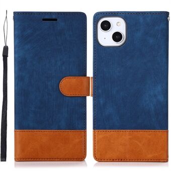 Skin-touch Feeling Stand Wallet Case for iPhone 14, Color Splicing PU Leather Full Protection Phone Cover