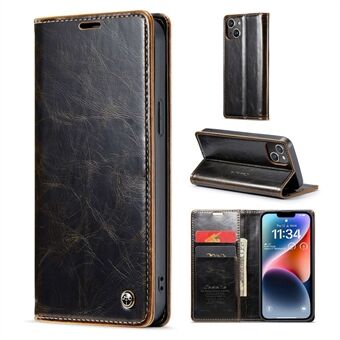 CASEME 003 Series For iPhone 14 Anti-fall Cell Phone Cover Retro Waxy Texture PU Leather Magnetic Closure Phone Wallet Case Stand