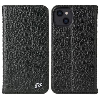 Auto-absorbed Magnetic Phone Case For iPhone 14, Drop-proof Top Layer Cowhide Leather Crocodile Texture Cell Phone Wallet Cover