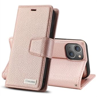 DOLISMA For iPhone 14 Litchi Texture Stand Wallet PU Leather Cover Magnetic Detachable Phone Case