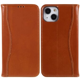 FIERRE SHANN Drop-proof Case for iPhone 14, Top Layer Cowhide Leather Magnetic Auto Closing Phone Wallet Stand Cover