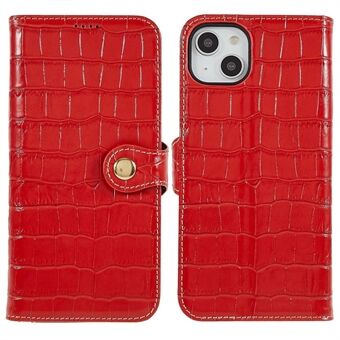 Crocodile Texture Cell Phone Cover For iPhone 14, Card Holder Genuine Cowhide Leather Scratch-resistant Phone Case Flip Stand Wallet