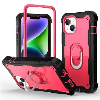 For iPhone 14 PC+Silicone+TPU Shock Absorption Phone Case Ring Kickstand Anti-Scratch Protective Cover