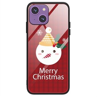 For iPhone 14 TPU + Tempered Glass Anti-Scratch Anti-drop Back Case Cute Christmas Pattern Printing Protective Cover - SD