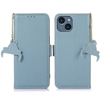Genuine Leather Case for iPhone 14, Anti-drop Side Magnetic Closure Phone Case RFID Blocking Wallet Phone Cover with Stand