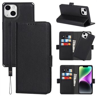 Detachable Phone Case for iPhone 14 Wallet PU Leather Cover Litchi Texture Shockproof Case with Stand / Strap