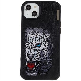 NIMMY For iPhone 14 Embroidery Animal Pattern Phone Case PU Leather+TPU+PC Non-Slip Shockproof Back Cover
