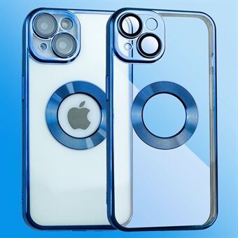 For iPhone 14 Logo Hole Design TPU Anti-drop Cover CD Texture Ring Electroplating Phone Back Case with Anti-scratch Lens Film