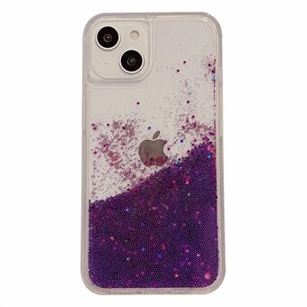 For iPhone 14 Flowing Liquid Quicksand Beads PC+TPU Case Back Protector Phone Cover