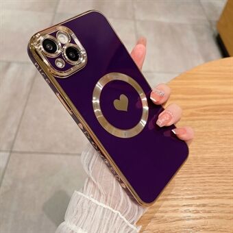 For iPhone 14 Magnetic Phone Case Electroplating Love Heart Phone TPU Cover Compatible with MagSafe