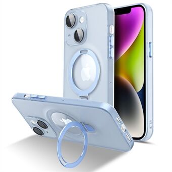 Ring Kickstand Magnetic Phone Case for iPhone 14 , PC+TPU Matte Phone Cover with Glass Lens Protector