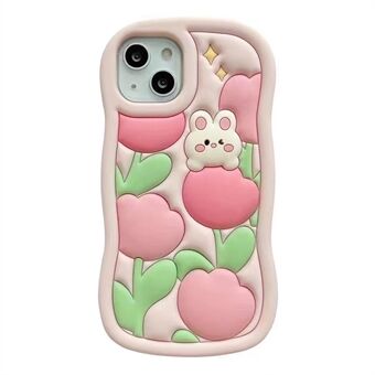 For iPhone 14 / 13 3D Cartoon Rabbit Tulip Decor Silicone Phone Case Anti-drop Phone Cover