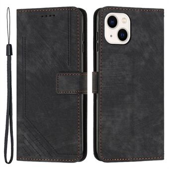 For iPhone 14 / 13 Stand Leather Phone Case Skin-touch Lines Imprinted Wallet Cover
