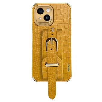 Anti-Drop Phone Cover for iPhone 14 Crocodile Texture Electroplating Phone Case with Hand Strap Kickstand