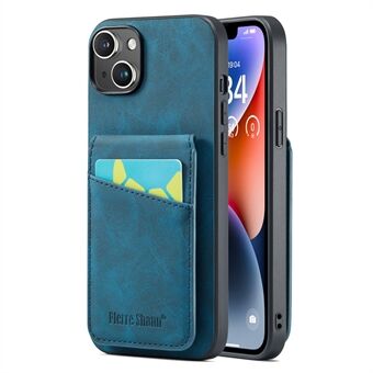 FIERRE SHANN Card Slots Phone Cover for iPhone 14 Kickstand RFID Blocking PU Leather+TPU Phone Case